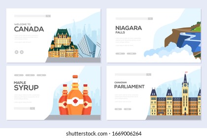 Set of Canada country ornament travel trip concept. Art traditional, magazine, book, poster, abstract, banners, element. Vector decorative ethnic greeting card or invitation design background