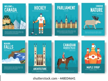 Set of Canada country ornament travel trip concept. Art traditional, magazine, book, poster, abstract, banners, element. Vector decorative ethnic greeting card or invitation design background