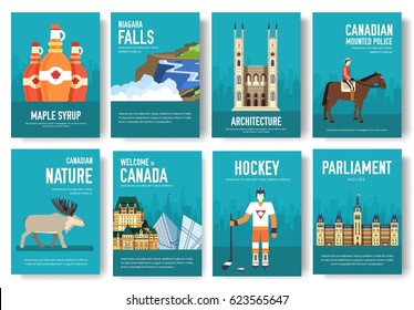 Set of Canada country ornament travel trip concept. Art traditional, magazine, book, poster, abstract, banners, element. Vector decorative ethnic greeting card or invitation design background