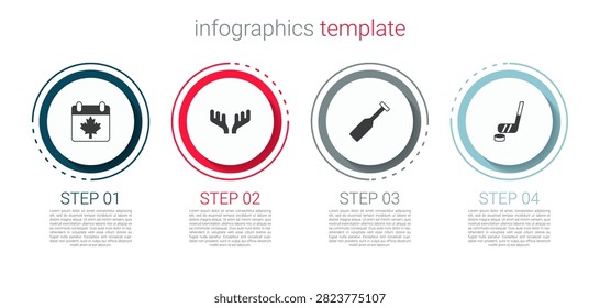 Set Canada day with maple leaf, Deer antlers, Paddle and Ice hockey stick and puck. Business infographic template. Vector
