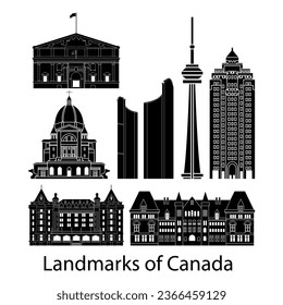 conjunto de monumentos famosos de Canadá por estilo de silueta,ilustración vectorial