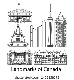 set of Canada famous landmarks by silhouette outline style,vector illustration
