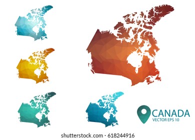 Set of Canada maps. Bright gradient map of country in low poly style. Multicolored country map in geometric style for your infographics. Vector illustration eps 10.
