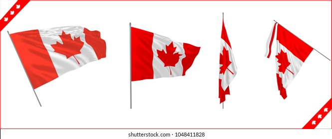 Set of Canada state waving solemn flags . Vector illustration.