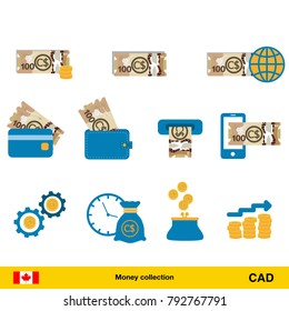 Set of Canadian dollar. Banknote and coin of Canadian dollar