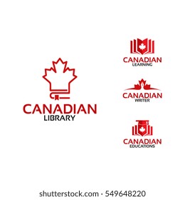 Set of canadian education, library, learning writer logo set vector illustration