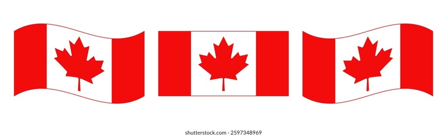Set of Canadian flags are isolated on a transparent background. Correct proportions and colors. Perfect for Canada Day, national celebrations, and patriotic designs. Vector illustration.