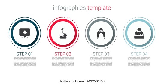 Set Canadian maple leaf, Skates, Winter hat and Beanie. Business infographic template. Vector