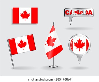 Set of Canadian pin, icon and map pointer flags. Vector illustration.