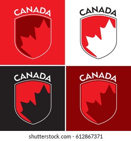 A set of Canadian shields featuring an iconic maple leaf design in vector format.