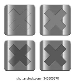 Set of Cancel buttons vector in brushed metal style. Arranged layer, color and graphic style structure.