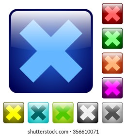 Set of cancel color glass rounded square buttons