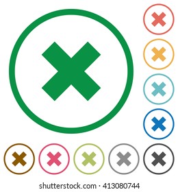 Set of cancel color round outlined flat icons on white background