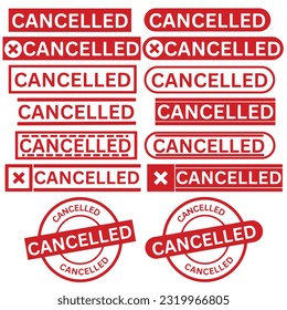 Juego de sellos de goma cancelados. Sello de goma rojo cancelado, Diseño de icono de marca de verificación, Concepto de confirmación, ilustración vectorial aislada