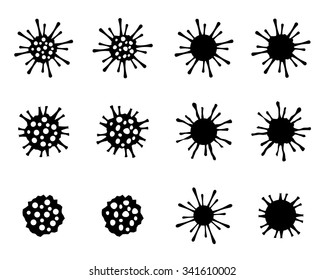 Set of cancer cell and virus in silhouette style