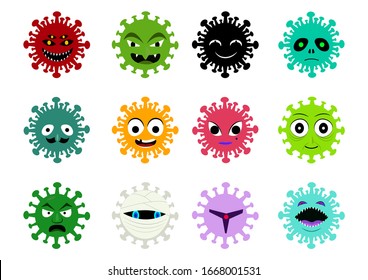 Set of Cancer and virus icon in vector cartoon art