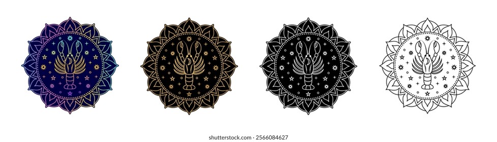 Set of Cancer zodiac sign  in different design variation.