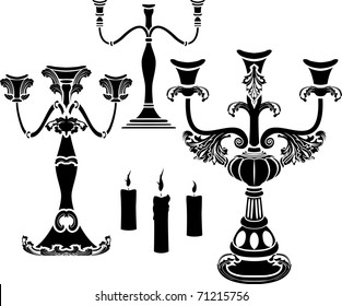 Set of candelabrum,  candlestick and candle stencil