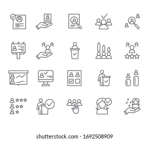 Set of candidate Related Vector Line Icons. Includes such Icons as leader, politician, employee, business coach, mentor and more.