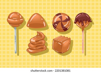set of candies caramel dessert