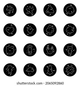 Set of candies dalgona with various shapes. Silhouette ppopgi pattern. Vector flat illustration