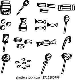 A Set of candies and lollipops suitable for any candy content with doodle or cartoon style