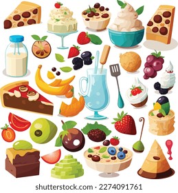 Set of candies , pies and cakes vector illustration