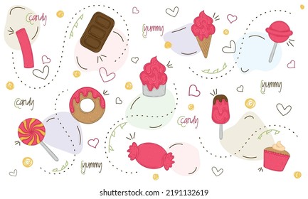Set of candies Sweet desserts Vector