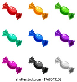 Set Candies wrapped lollipop isometric sweet food different colors. Vector isolated on white background