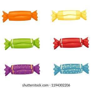 set of candies in wrappers, vector illustration