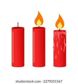 Estilo de caricatura de velas, Ilustración vectorial, 3 velas con diferentes condiciones