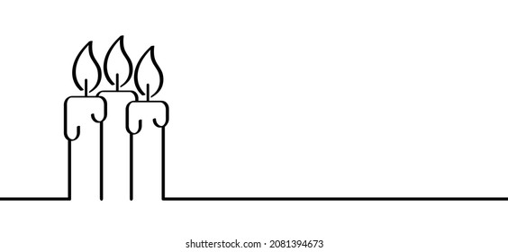 Set. Candle day on 11 december. Advent, light fire lamp. Drawing, burning candle flame Vector pictogram. Earth hour, burning memorial candles, Old candlestick. Christmas xmas time. Icon symbol.