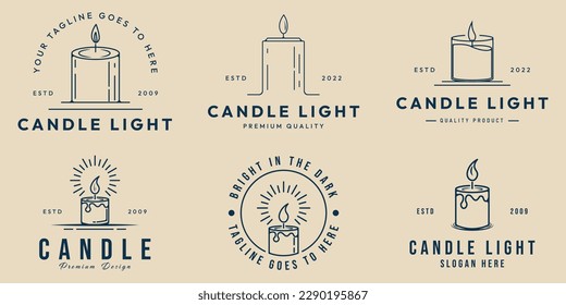 set candle logo line art simple minimalist icon logo vector illustration design