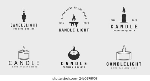 set of candle logo line art simple vector minimalist illustration template icon graphic design