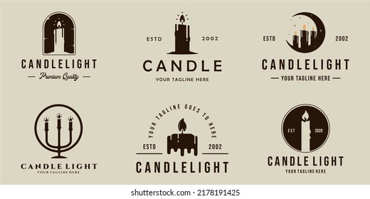 conjunto de diseño gráfico del icono de la plantilla de ilustración retro vintage del logotipo de la vela. colección de paquetes de varios signos o símbolos de cera para el concepto de tienda o negocio