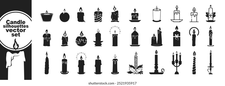 Set candle silhouettes for party  and religion commemorative. Set of burning christmas candles icons. candlestick flat icon for apps and websites