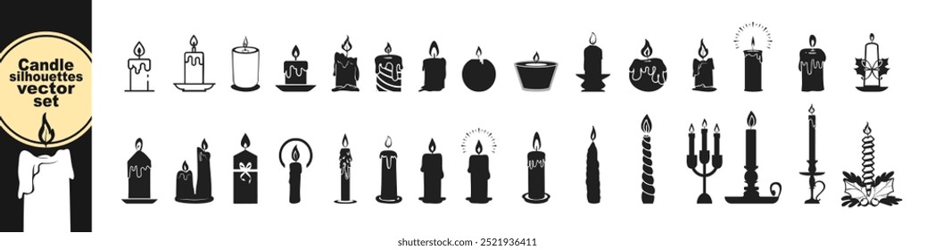 Set candle silhouettes for party  and religion commemorative. Candle silhouettes on transparent background