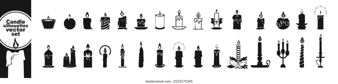 Set candle silhouettes for party  and religion commemorative. Candle silhouettes on transparent background