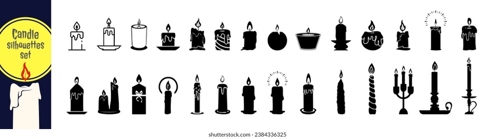 Set candle silhouettes for religion commemorative and party. Candlestick black color Illustration