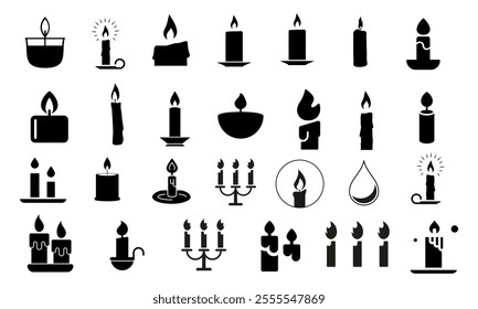 Set candle silhouettes for religion commemorative and party, vector illustration.