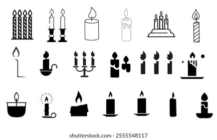 Set candle silhouettes for religion commemorative and party, vector illustration.