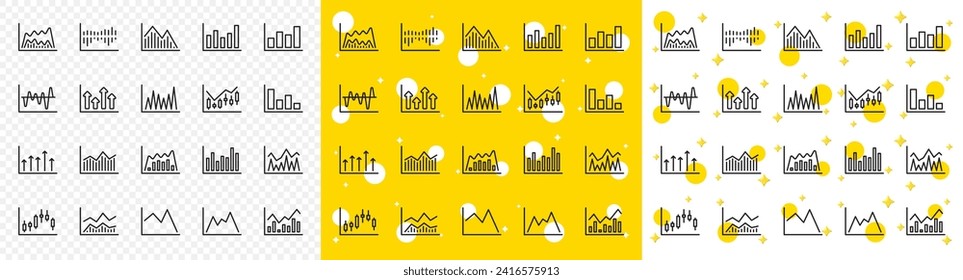 Set of Candle stick graph, Report diagram and Infochart icons. Financial chart line icons. Growth, Trade and Investment chart. Stock exchange, Candlestick and financial diagram graph. Vector