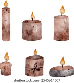 Set of candle watercolor vector design. Elements design for invitation, cards, social post, ad, cover, sale banner, invitation and decorate artwork.