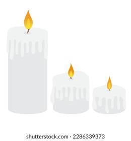 Set of candles burning in different sizes. Vector illustration