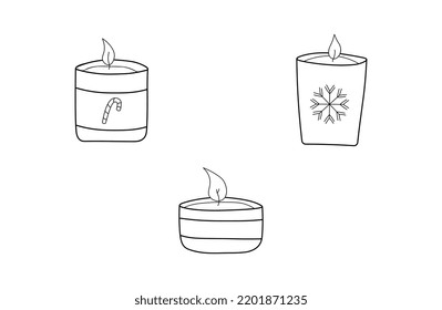 Set of candles, cozy set winter home decor in  doodle style