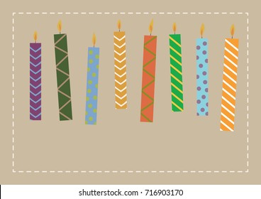 Set of candles decorated for party. Vector illustration.