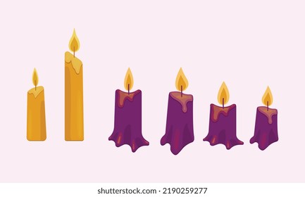 A set of candles for designs for the holiday of Halloween. Various shapes of candles. Halloween party, October 31st. Elements for postcards, banners, posters, party invitations.