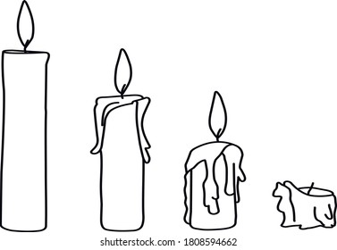 set of candles of different degrees of use