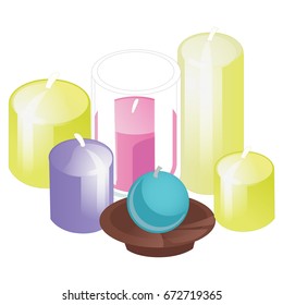 A set of candles of different shapes isolated on white background. Vector