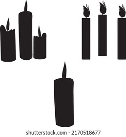 set of candles of different sizes are burning - vector silhouette illustration for logo or pictogram. white background, 